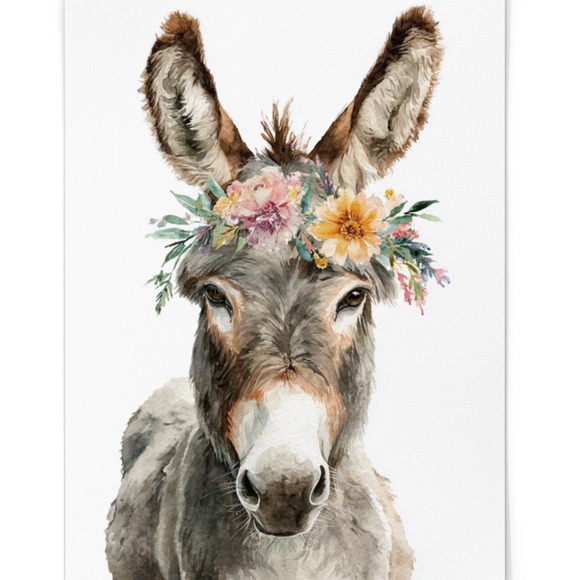Watercolor Donkey Wall Art Print, Unframed - Charming Farmhouse Decor - Picture 3 of 6